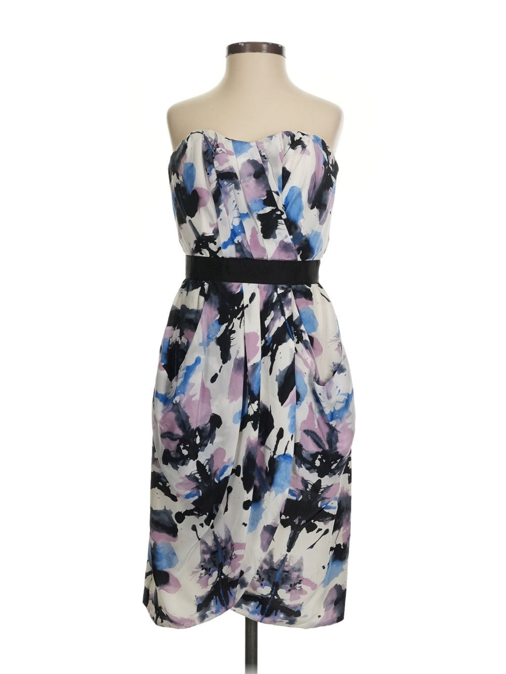Charlotte Ronson draped silk strapless bustier dress watercolor indie vintage